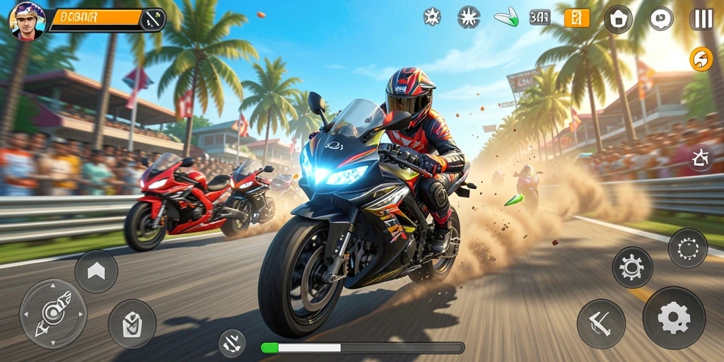 Tampilan gameplay 34R yang mendebarkan saat balapan.