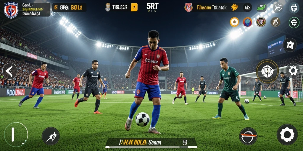 Screenshot utama 5RT menampilkan aksi seru bermain sepak bola.