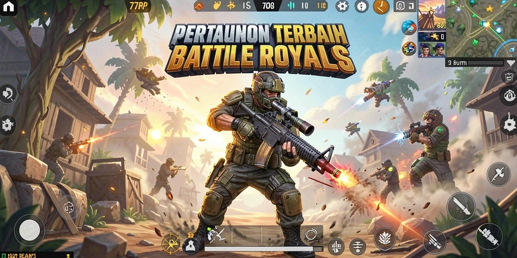 Tangkapan layar menampilkan aksi seru dalam 77RP Battle Royale.