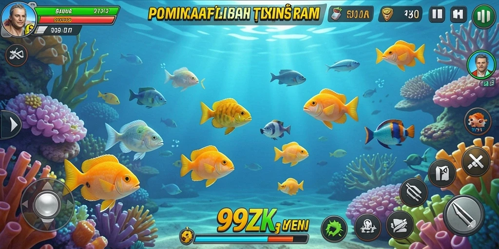 Tampilan gameplay 99ZK yang mendebarkan saat menangkap ikan.