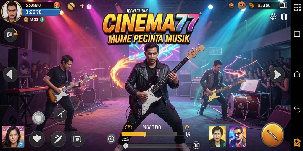 Tampilan utama CINEMA77 dengan gameplay interaktif musik yang menarik.