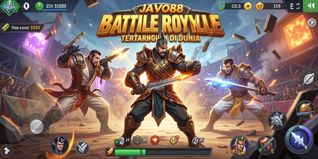 Tangkapan layar gameplay JAVO88 yang menunjukkan aksi Battle Royale yang intens.