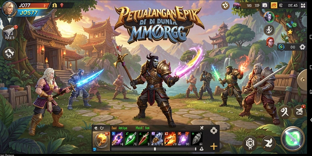 Screenshot utama JOS77 menampilkan aksi bertarung epik dalam dunia MMORPG.