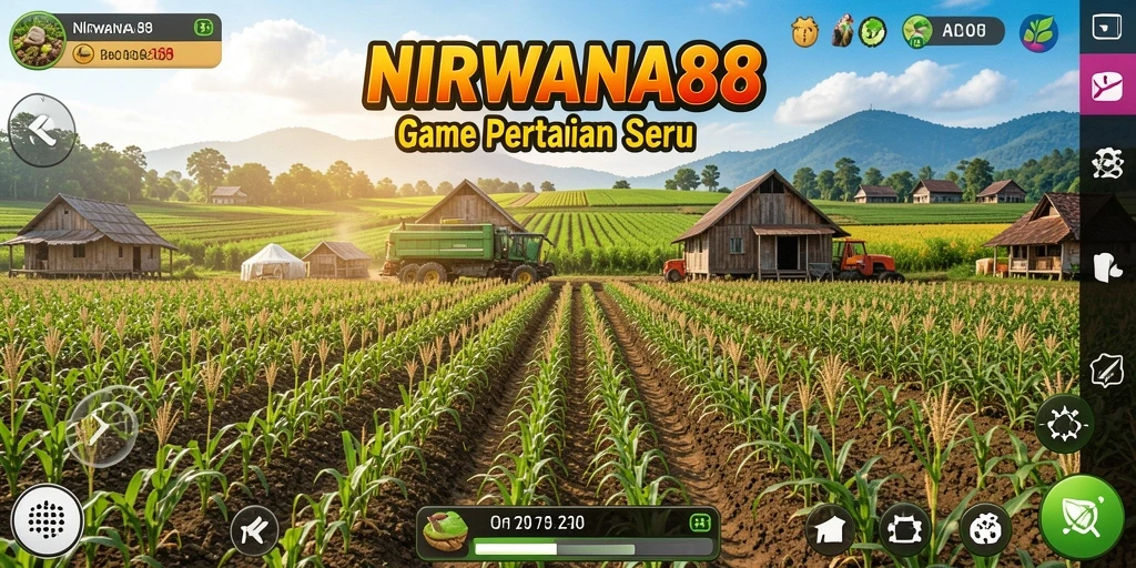 Tangkapan layar menunjukkan gameplay seru NIRWANA88 dengan kebun yang subur.