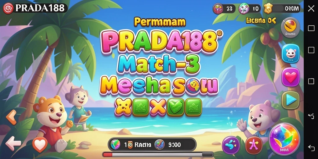 Screenshot utama PRADA188 menampilkan gameplay Match-3 yang menyenangkan.