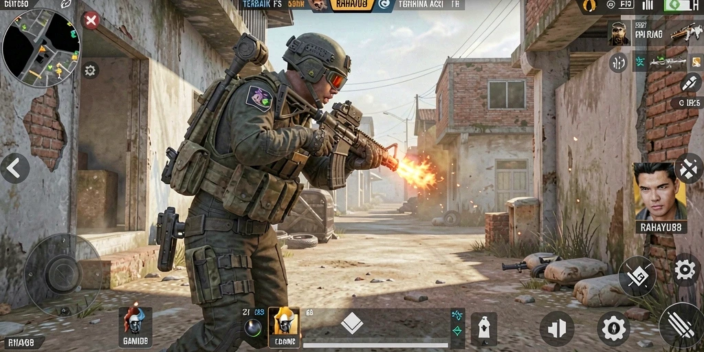 Screenshot RAHAYU88 menampilkan aksi menembak yang mendebarkan dalam mode FPS.