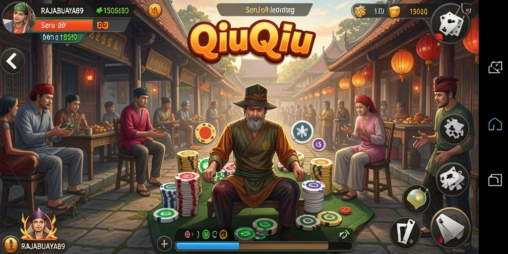 Tampilan gameplay seru dari RAJABUAYA89 yang menampilkan aksi QiuQiu.