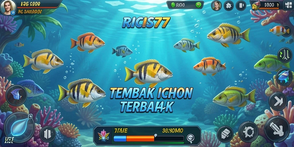 Tampilan gameplay RICIS77 dengan berbagai ikan berwarna-warni.