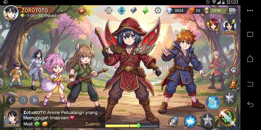 Tangkapan layar utama dari gameplay <strong>ZOROTOTO</strong> menampilkan aksi seru karakter anime.